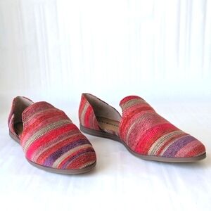 RARE Lucky Brand Jinree Woven Multi Two- Part Loafer Flats Pink Red Tan - sz 8.5